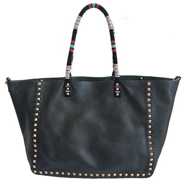 VALENTINO GREEN/BLACK REVERSIBLE ROCKSTUD LEATHER TOTE - Picture 13 of 16